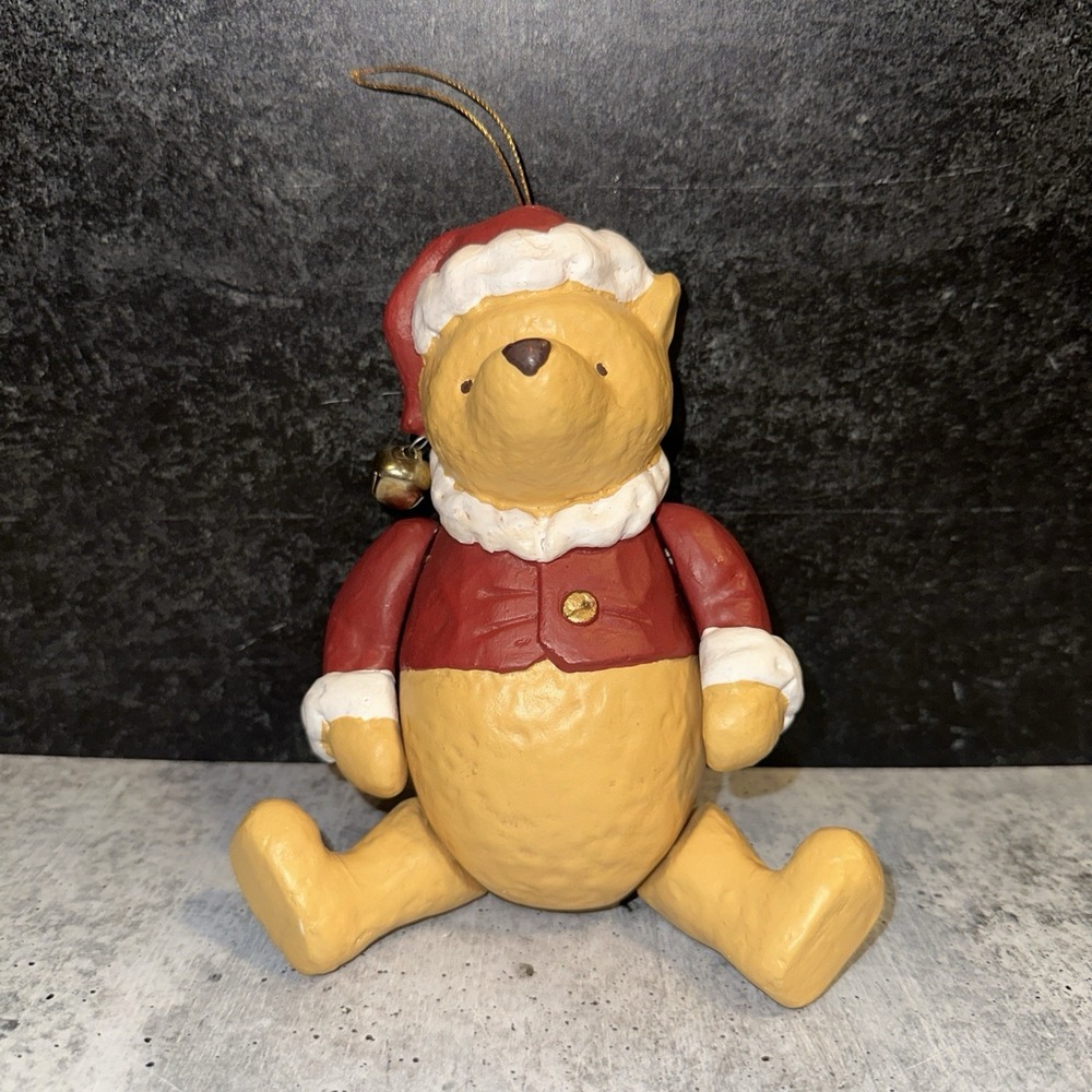 Vintage Classic Winnie The Pooh Santa Hat Jointed Figurine Ornament Disney